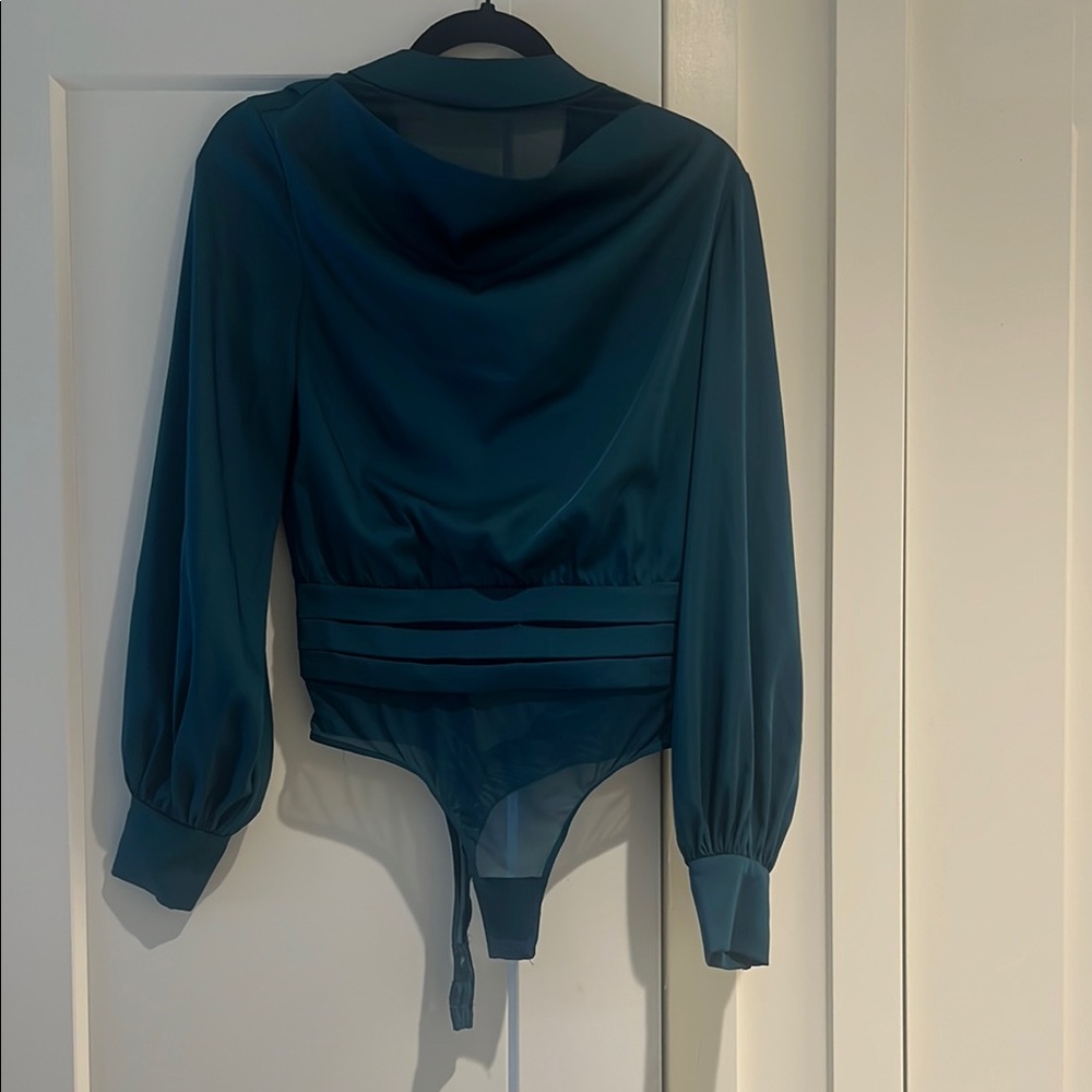 Guess Green Puff Sleeve Bodysuit with Sailor Collar 1e